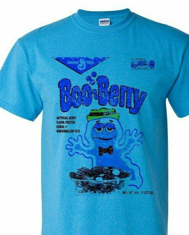 Boo-Berry box T-shirt Heather Blue Monster Cereal Frankenberry Chocula 50/50 tee