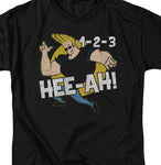 Johnny Bravo 123 Hee-Ah! T-shirt mens regular fit black cotton graphic tee CN497