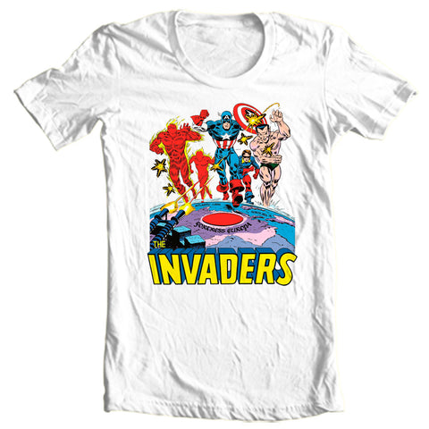 Vintage Design 'Invaders' 50's Comic T-Shirt - Retro Superhero Regular Fit Graphic Tee
