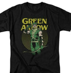 Green Arrow T-shirt retro 80s DC comic book cartoon superhero black tee DCO800