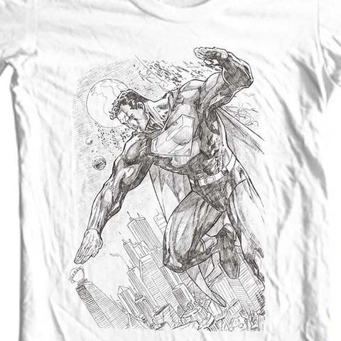 Superman Pencil Art T-shirt DC comic JLA graphic cotton tee 