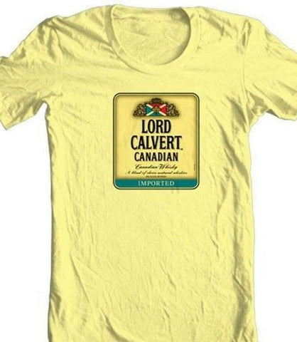 Lord Calvert T-shirt Canadian Whisky beer yellow white 100% cotton graphic tee