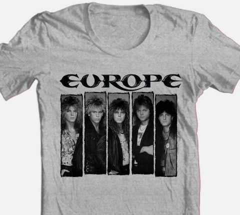 Europe T-shirt 1980's heavy metal rock concert retro 100% cotton graphic tee