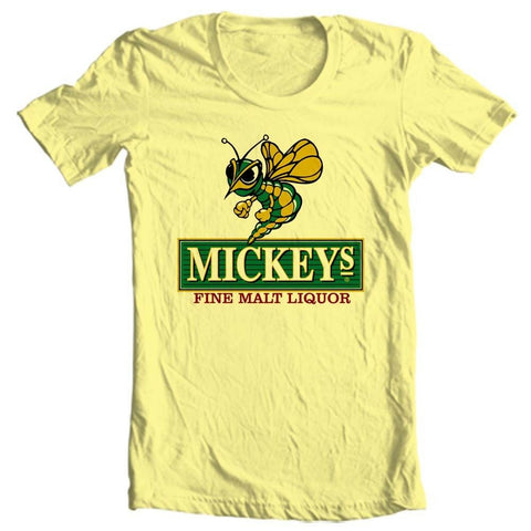 Mickeys Irish Malt Liquor Beer T-shirt bar Ireland cotton graphic yellow tee