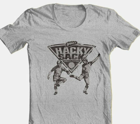 Hacky Sack T-shirt retro brand vintage distressed 100% cotton graphic grey tee