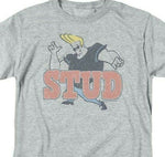 Johnny Bravo Stud T-shirt cartoon network 100% cotton gray graphic tee CN253B