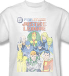 Justice League T-shirt retro style distressed white cotton tee DC comics JLA209