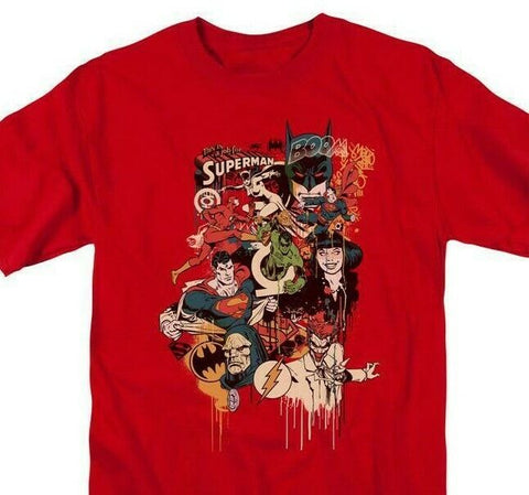 Justice League DC Heroes Villians T-shirt comic book superfriends red DCO566