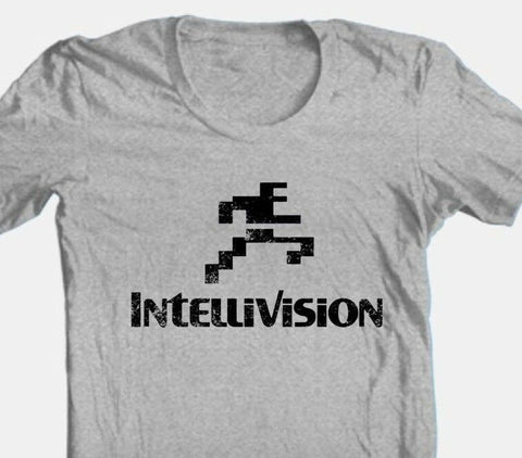Intellivision T-shirt running man logo vintage style distressed heather grey tee