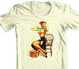 Pin Up Girl Knitting T shirt retro vintage rockabilly 100% cotton graphic tee