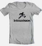 Intellivision T-shirt running man logo vintage style distressed heather grey tee