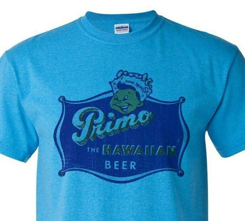 Primo Hawaiian Beer T-shirt Distressed Vintage Label retro heather blue tee
