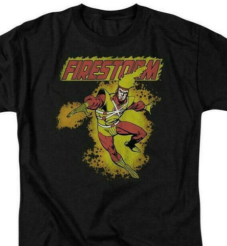Firestorm T-shirt retro 80s DC comic book cartoon superhero black tee DCO172
