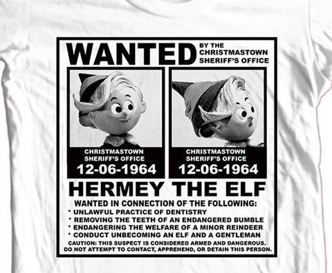 Hermey the Elf T-shirt Wanted Rudolph Santa Christmas 100% cotton graphic tee