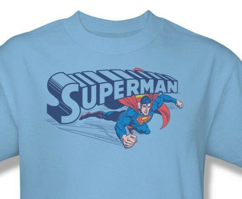 Superman T-shirt Flying Logo blue cotton graphic tee comic superhero 