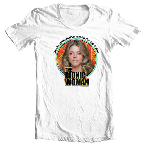 The Bionic Woman T-shirt retro 70's 80s TV Six Million Dollar Man white NBC539