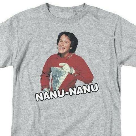 Mork & Mindy Nanu Nanu T-shirt retro 70s classic tv Robin Williams gray CBS1552