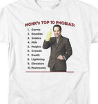 Monk T-shirt Top 10 Phobias men's regular fit cotton graphic tee NBC353