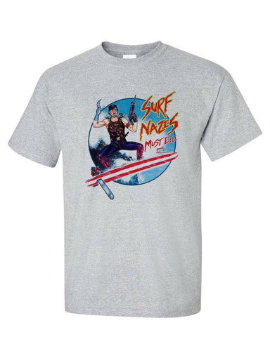 Surf Nazis Must Die T-shirt retro 80s horror sci fi movie Troma film tee shirt Toxic Avenger for sale