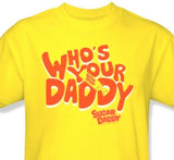Sugar Daddy retro candy t-shirt for sale online storeSugar Daddy Who's Your Daddy T-shirt yellow retro 80's cotton tee 