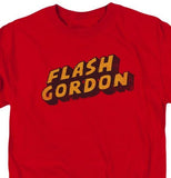 Flash Gordon logo T-shirt red men's regular fit cotton tee vintage style comic book graphic tee for sale