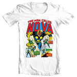 NOVA T-shirt silver age retro Marvel design regular adult fit white graphic tee